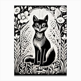 Fox In The Forest Linocut White Illustration 13 Canvas Print