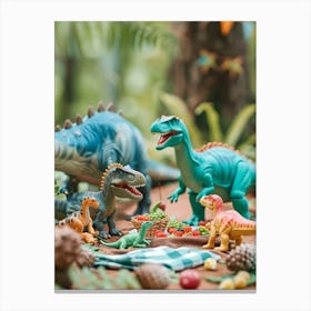 Toy Dinosaur Picnic In The Forest Canvas Print