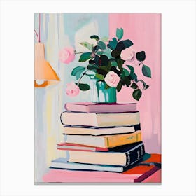 Roses On Books Canvas Print