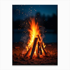 Campfire At Night Fire Flames Poster Canvas Wall Room Decor Canvas Print