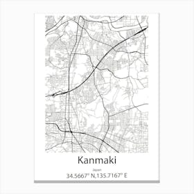 Kanmaki,Japan Minimalist Map Canvas Print