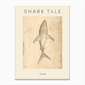 Vintage Shark Pencil Illustration Beige 1 Poster Canvas Print