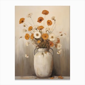 Marigold, Autumn Fall Flowers Sitting In A White Vase, Farmhouse Style 2 Canvas Print