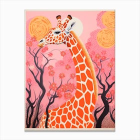 Giraffe Pink Blooming Portrait 2 Canvas Print
