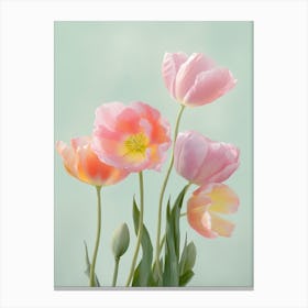 Bunch Of Tulips Flowers Acrylic Painting In Pastel Colours 9 Canvas Print