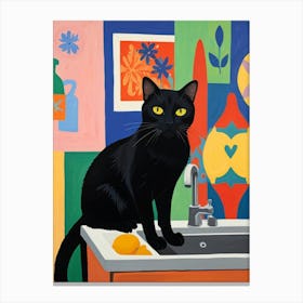 Black Cat In Kitchen Sink Canvas Print