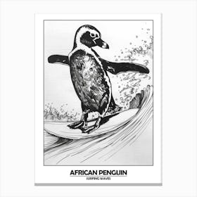 Penguin Surfing Waves Poster 2 Canvas Print