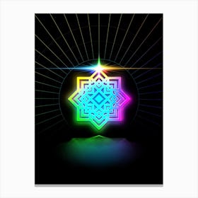 Neon Geometric Glyph in Candy Blue and Pink with Rainbow Sparkle on Black n.0238 Canvas Print