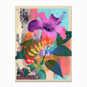 Hibiscus 2 Neon Flower Collage Canvas Print