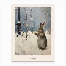 Vintage Winter Animal Painting Poster Rabbit 2 Canvas Print