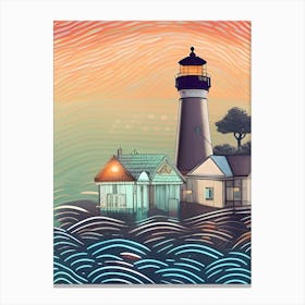 Artwork Outdoors Setting Scene Forest Woods Light Moonlight Nature Wilderness Lighthouse Abstract House Canvas Print