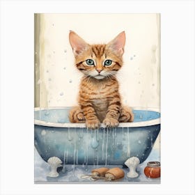 Ocicat In Bathtub Bathroom 3 Canvas Print