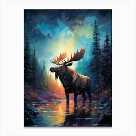 Moose In The Water Canvas Print