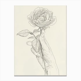 Rose In A Hand Line Drawing 3 Canvas Print