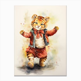 Tiger Illustration Dancing Watercolour 4 Canvas Print