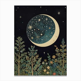 Moon And Stars Style William Morris 2 Canvas Print