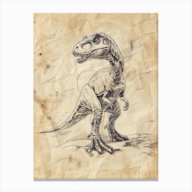 Deinonychus Dinosaur Sepia Illustration Canvas Print