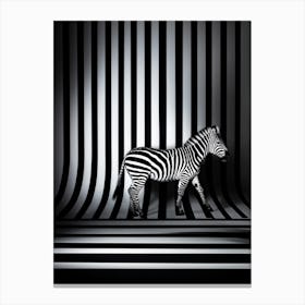 Zebra Standing In Left Bottom Corner Breaking The Plane Of Alternating Black And White Stripes That Canvas Print