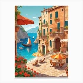 Italian Seaside Scene Canvas Print