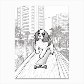 Cavalier King Charles Spaniel Dog Skateboarding Line Art 1 Canvas Print