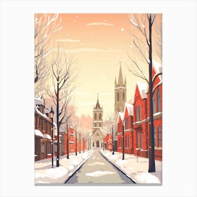 Vintage Winter Travel Illustration Manchester United Kingdom 9 Canvas Print