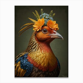 Pheasant With A Flower Crown European Robin 3 Canvas Print