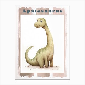 Cute Cartoon Apatosaurus Dinosaur Watercolour 3 Poster Canvas Print