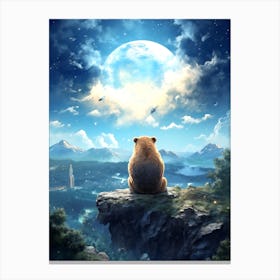 Bear Looking At The Moon Canvas Print