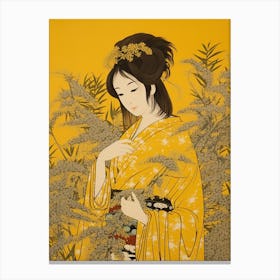 Nokanzou Goldenrod 2 Vintage Japanese Botanical And Geisha Canvas Print