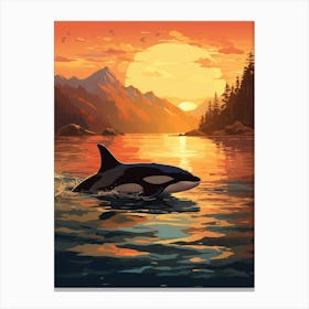 Warm Tones Graphic Design Orca Whale At Sunset 1 Canvas Print