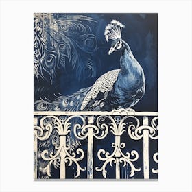 Peacock On Fancy Railing Linocut Inspired 3 Canvas Print