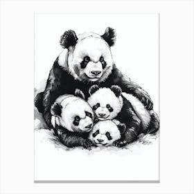 Giant Panda Family Sleeping Ink Illustration 4 Canvas Print