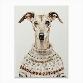 Whippet In Christmas Jumper Neutral Canvas Print