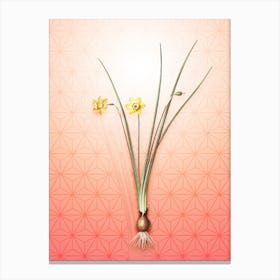 Daffodil Vintage Botanical in Peach Fuzz Asanoha Star Pattern n.0116 Canvas Print