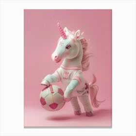 Pink Toy Unicorn Playing Football Canvas Print