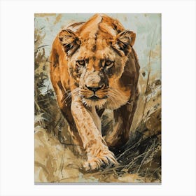 African Lion Lioness On The Prowl Acrylic Painting 3 Canvas Print