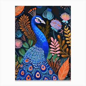Folky Floral Peacock With The Leaves 1 Canvas Print