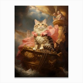 Cat On A Ship Rococo Style 2 Canvas Print