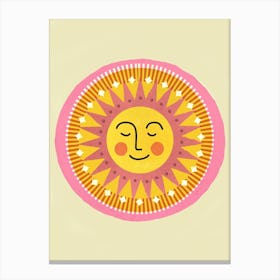 Sleeping Sun Face On Cream Canvas Print