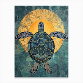 Textured Sea Turtle & The Moon Collage Canvas Print