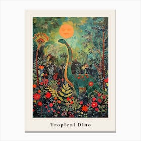 Dinosaur In Tropical Flowers Painting 3 Poster Canvas Print