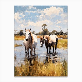 Horses Painting In Okavango Delta, Botswana 2 Canvas Print