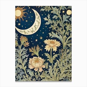 Moon And Flowers Style William Morris 1 Canvas Print