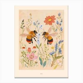 Folksy Floral Animal Drawing Bee 3 Poster Canvas Print