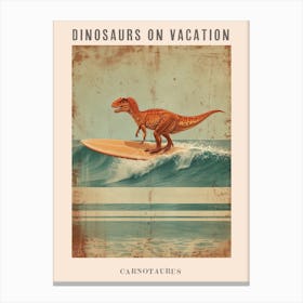 Vintage Carnotaurus Dinosaur On A Surf Board 2 Poster Canvas Print