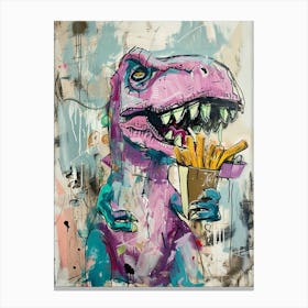 Dinosaur Eating Fries Abstract Graffiti Style 3 Canvas Print