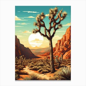  Retro Illustration Of A Joshua Trees In Mountains 1 Canvas Print