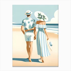 Couple Walking On The Beach Canvas Print