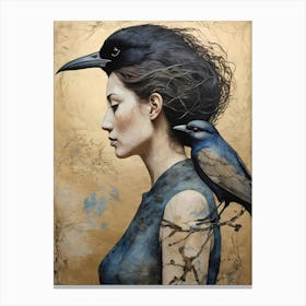 Woman Portrait With A Bird Painting (54) Canvas Print