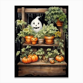 Cute Bedsheet Ghost, Botanical Halloween Watercolour 152 Canvas Print